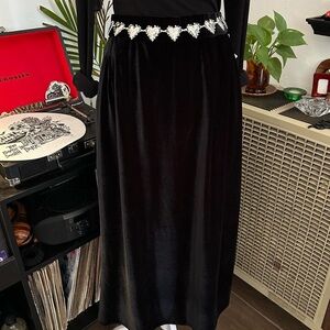 Vintage Whimsical Black Velvet Velour Maxi Skirt